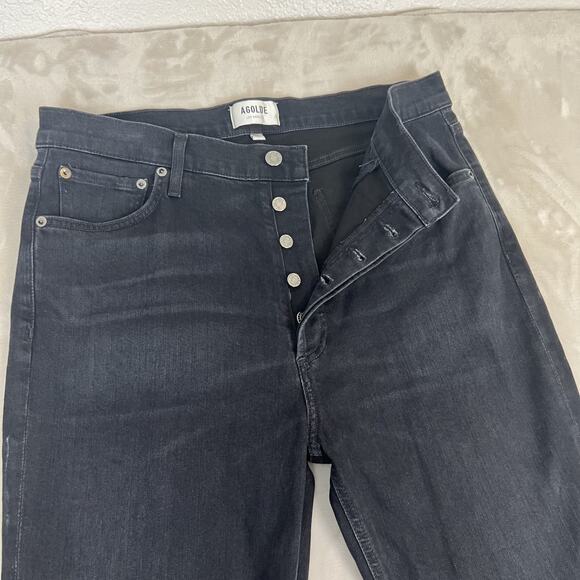 Agolde Jeans Womens 31 Black Denim Nico High Rise Slim Button Fly Stretch Preppy - Picture 2 of 11